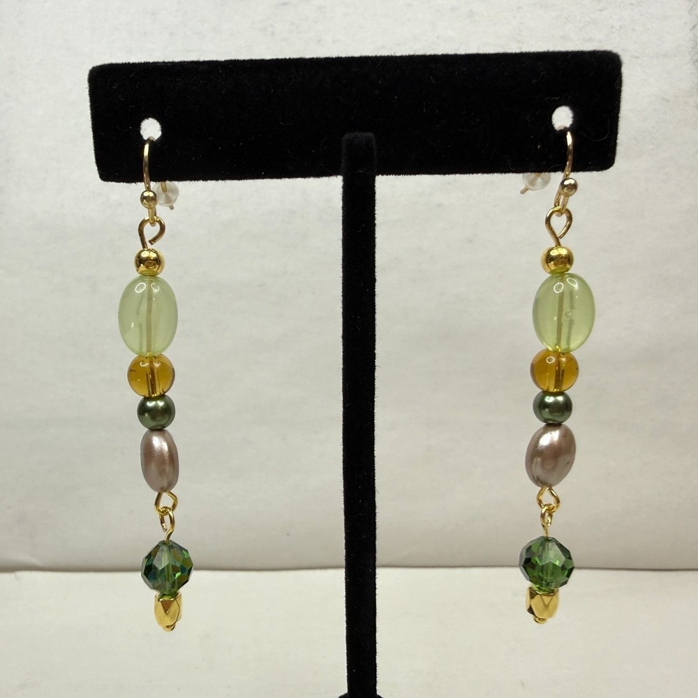 18K Gold Plated Hook Murano Style Bead Dangle Drop Earrings Mauve Faux Pearl